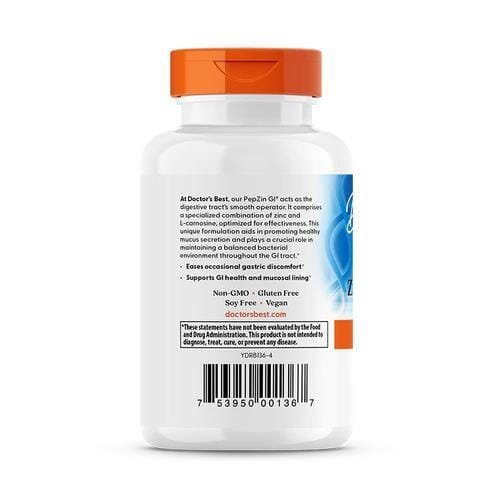 Цинк Карнозін Комплекс Doctor's Best PepZin GI Zinc-L-Carnosine Complex, 120 вегетаріанських капсул