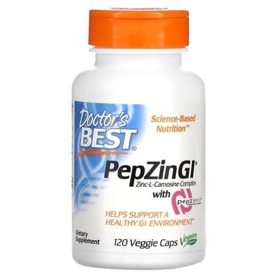 Цинк Карнозін Комплекс Doctor's Best PepZin GI Zinc-L-Carnosine Complex, 120 вегетаріанських капсул