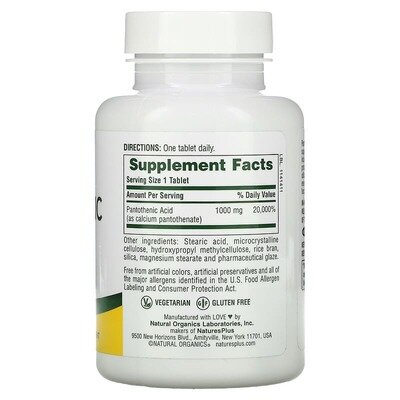 Пантотенова кислота Nature's Plus Pantothenic Acid 1000 мг, 60 таблеток