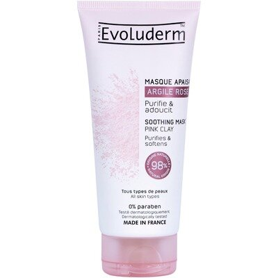 Маска Evoluderm для всіх типів шкіри заспокійлива з рожевої глини, 100 мл