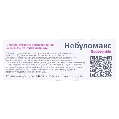 Небуломакс суспензія д/розпил. 0.5 мг/мл по 2 мл №20 (5х4) у конт. однодоз.