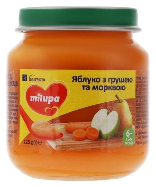Пюре фруктово-овочеве Milupa Яблуко, груша і морква для дітей з 6 місяців, 125 г