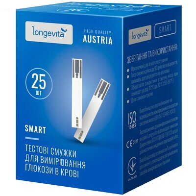 Тест-смужки Longevita Smart для глюкометра, 25 штук