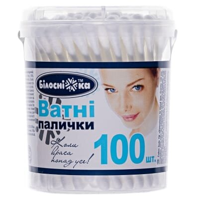 Палички ватні «Білосніжка» пластикова упаковка, 100 штук