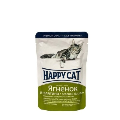 Корм вологий Happy Cat Lamm Kalb Bohn Gelee для дорослих кішок, шматочки в желе, з телятиною та ягнятком, 100 г