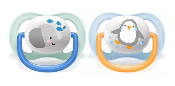 Пустушка силіконова Philips Avent Ultra Air Animal SCF080/05 ортодонтична, для хлопчиків, 0-6 місяців, 2 шт