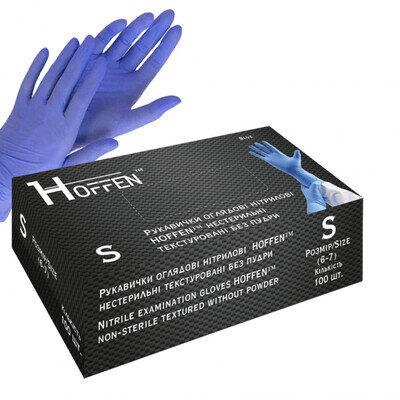 Рукавички оглядові Hoffen (CM_66004) нітрилові без пудри нестерильні, розмір S, блакитні, 100 штук