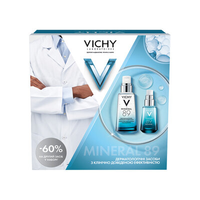 Набір для обличчя Vichy 2025 Mineral 89 (щоденний гель-бустер 50мл + гель зволожувальний для шкіри навколо очей 15мл), -60% на другий засіб у наборі