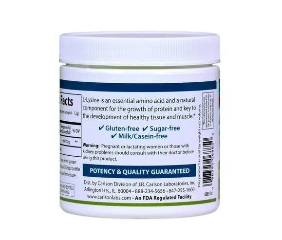 Амінокислота L-лізин Carlson Labs L-Lysine Amino Acid Powder у порошку, 100 г