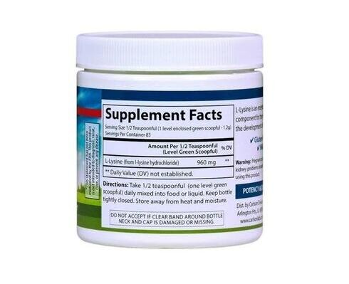 Амінокислота L-лізин Carlson Labs L-Lysine Amino Acid Powder у порошку, 100 г