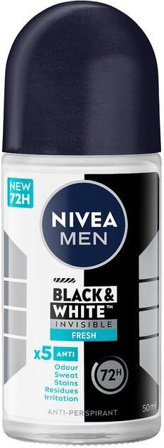 Дезодорант-антиперспірант кульковий Nivea Men Black & White Invisible Fresh Чорне та Біле невидимий 72h (85970), 50 мл