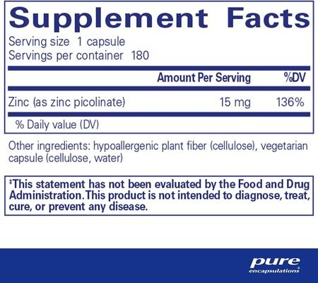 Цинк Pure Encapsulations Zinc 15 мг, 180 капсул