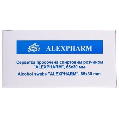 Серветки спиртові Alexpharm медичні 30 мм х 65 мм, 100 штук