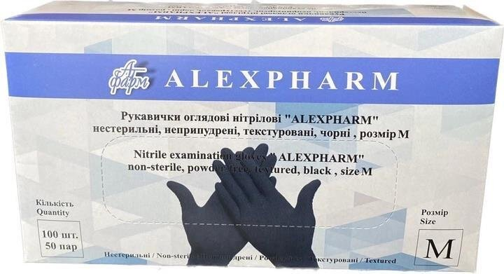 Рукавички оглядові Alexpharm нітрилові без пудри нестерильні, розмір М, чорні, пара