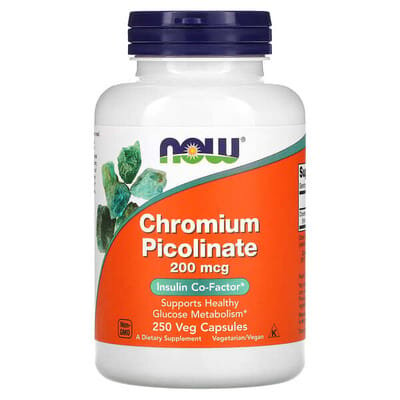 Хром піколінат NOW Chromium Picolinate 200 мкг вег. капсули №250