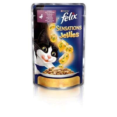Корм вологий для кішок Purina Felix Sensations в желе з качкою і шпинатом, 100 г