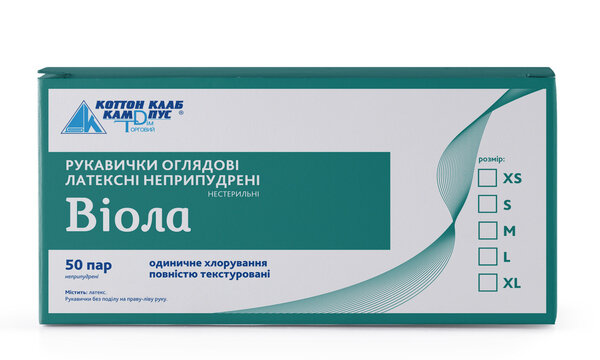 Рукавички оглядові Віола латексні неприпудрені, нестерильні, одиничне хлорування, розмір М, пара
