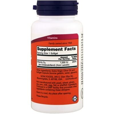 Вітамін Д-3 NOW Vitamin D-3 1000 MО м'які капсули №360