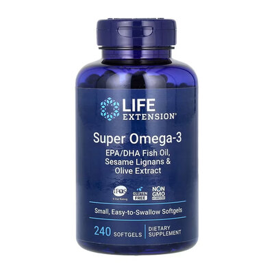 Супер Омега-3 Life Extension Super Omega-3 EPA/DHA Fish Oil, Sesame Lignans & Olive Extract, 240 м'яких капсул