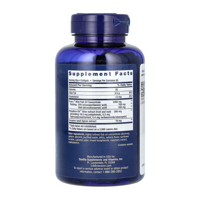 Супер Омега-3 Life Extension Super Omega-3 EPA/DHA Fish Oil, Sesame Lignans & Olive Extract, 240 м'яких капсул