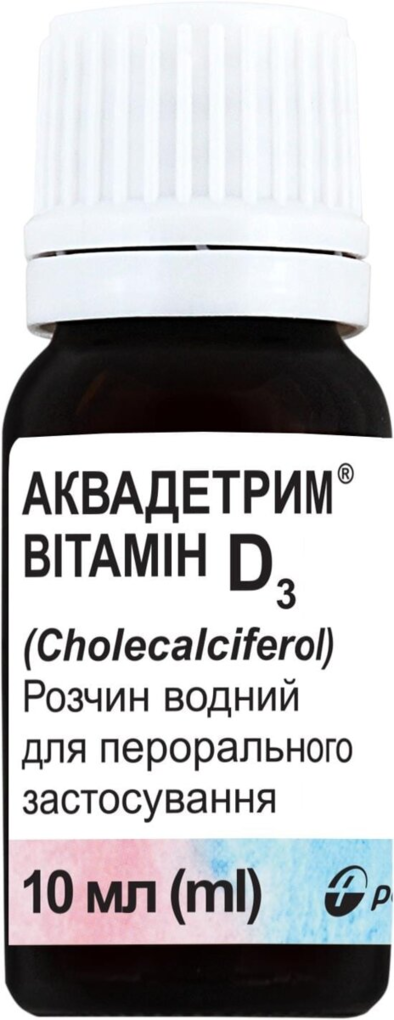Аквадетрим вітамін D3 розчин д/перор. заст., вод. 15000 МО/мл по 10 мл у флак.-крап. з дозат.