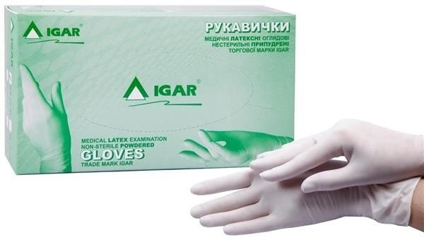 Рукавички оглядові IGAR латексні з пудрою нестерильні, розмір XS, 100 штук