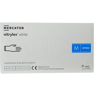 Рукавички оглядові Mercator Medical Nitrylex White нітрилові непудровані, розмір M, нестерильні, 100 штук