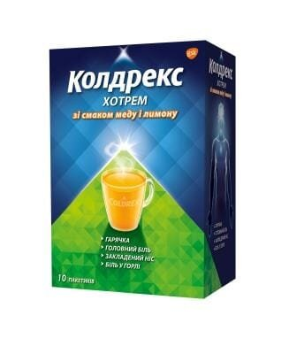 Колдрекс хотрем зі смаком меду і лимону порошок д/ор. р-ну по 5 г №10 у пак.