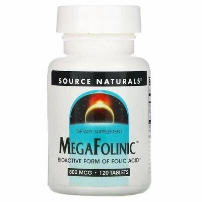 Фолінова кислота Source Naturals MegaFolinic 800 мкг, 120 таблеток
