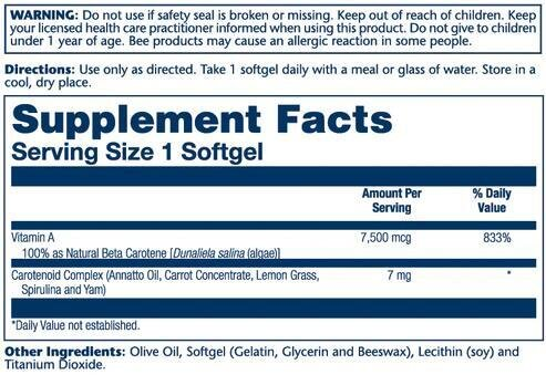 Бета-каротин Solaray Food Carotene 7500, 50 гелевих капсул