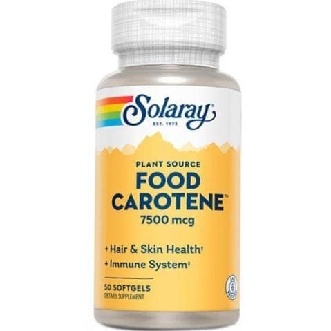 Бета-каротин Solaray Food Carotene 7500, 50 гелевих капсул