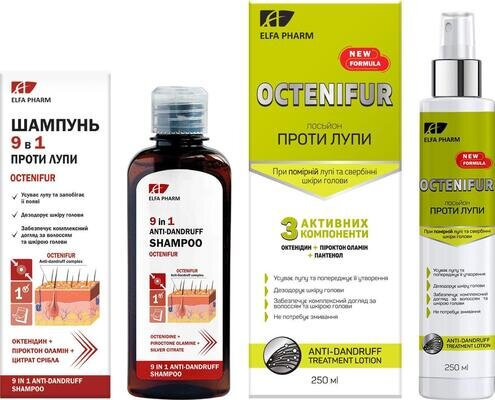 Комлекс Elfa Pharm Octenifur проти помірної лупи Шампунь 200 мл + Лосьон 250 мл