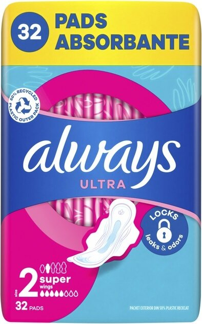 Прокладки гігієнічні Always Ultra Super, 5 крапель, 2 розмір, 32 шт