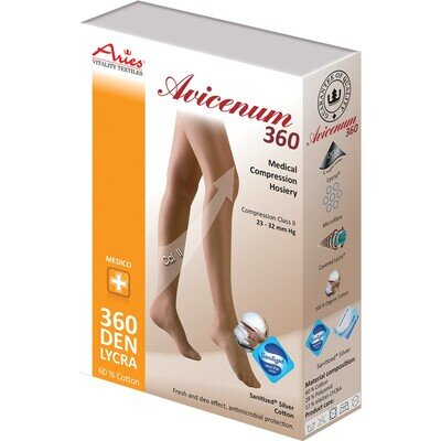 Панчохи компресійні Avicenum 360 Cotton клас компресії 2, відкритий носок, normal, колір бежевий, розмір XL