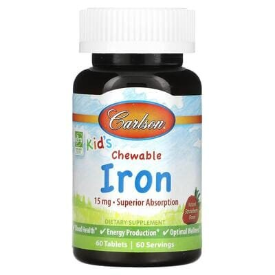 Залізо Carlson Labs Chewable Iron 15 мг зі смаком полуниці, 60 таблеток