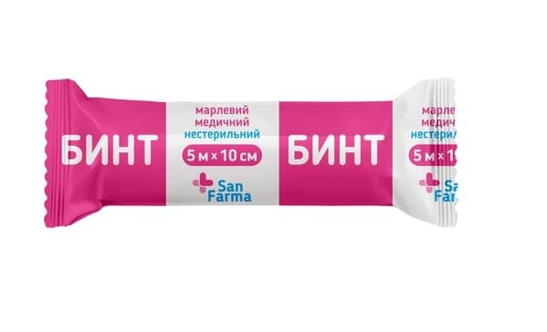 Бинт марлевий нестерильний San Farma медичний 5 м х 10 см