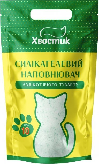 Наповнювач для туалету Хвостик силікагелевий дрібний із зеленими гранулами, 10 л