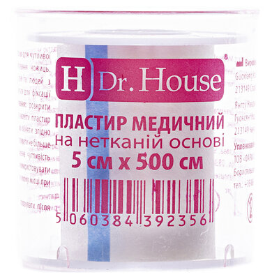 Пластир медичний Dr. House на нетканій основі, 5 см х 500 см, в пластиковому футлярі, 1 штука