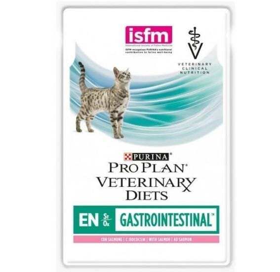 Корм вологий Purina Pro Plan Veterinary Diets EN Gastrointestinal для котів при лікуванні кишкових розладів, шматочки в підливі з лососем, 85 г
