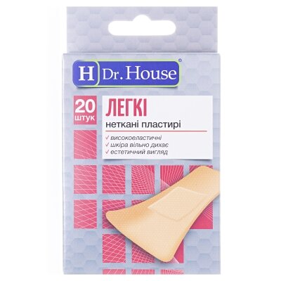 Набір пластирів медичних Dr. House Легкі бактерицидні на нетканій основі, 7,2 см х 2,3 см, 20 штук
