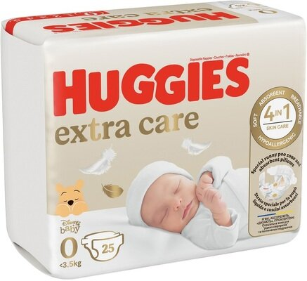 Підгузки Huggies Extra Care дитячі, розмір 0+, до 3,5 кг, 25 шт