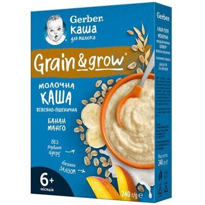 Каша молочна Gerber вівсяно-пшенична банан та манго для дітей з 6 місяців, 240 г