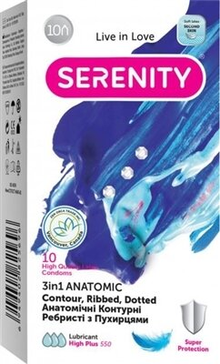 Презервативи Serenity 3 in 1 Anatomic, 10 штук