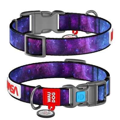 Нашийник Collar WAUDOG Nylon з QR-паспортом, малюнок NASA, пластиковий фастекс, ширина 15 мм, довжина 23-35 см