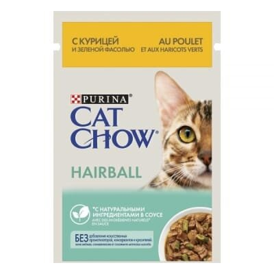 Корм вологий для дорослих кішок Purina Cat Chow Hairball для контролю утворення кульок шерсті з куркою і зеленою квасолею, 85 г