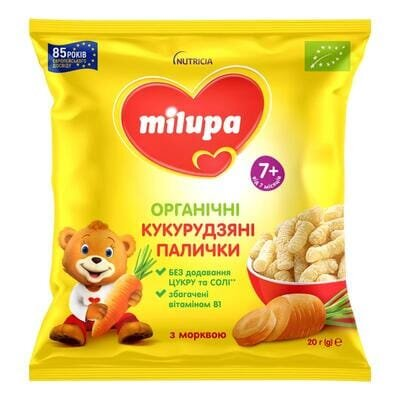 Палички кукурудзяні Milupa для дітей від 7 місяців з морквою, 20 г