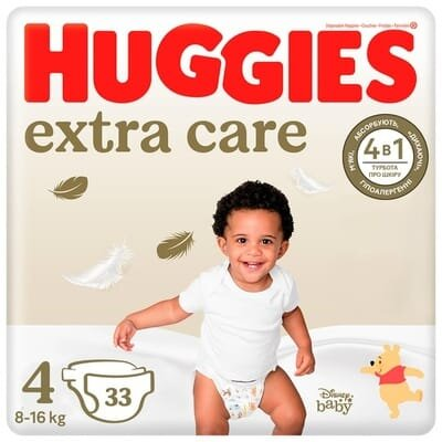 Підгузки Huggies Extra Care дитячі, розмір 4, 8-16 кг, 33 шт