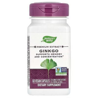 Гінкго Білоба Nature's Way Ginkgo екстракт преміум-класу, 60 веганських капсул