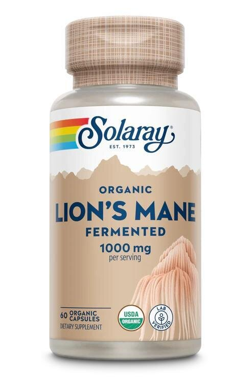 Гриб Їжовик Solaray Fermented Lions Mane Mushroom, 60 веганських капсул