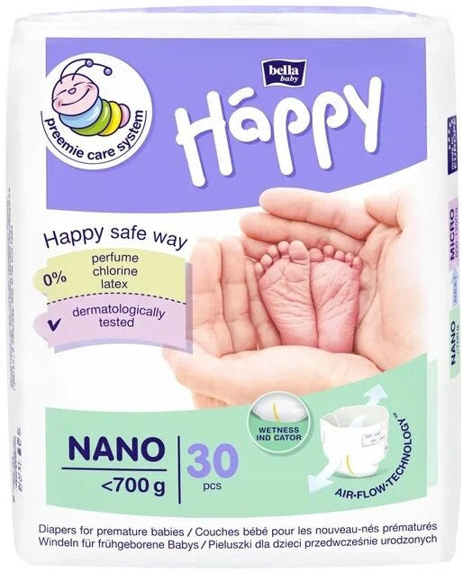 Підгузки Bella Baby Happy Nano для передчасно народжених дітей, до 700 г, 30 шт